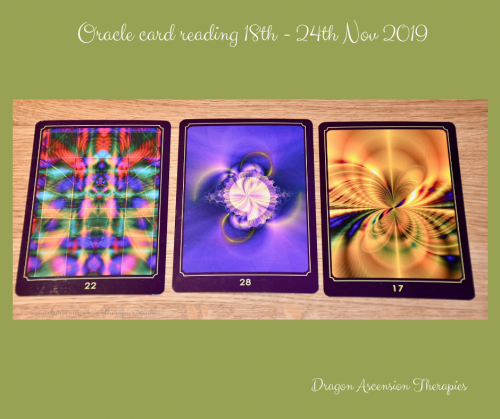 photo of the 3 oracles cards used in the oracle card reading for week commencing 18th Nov 2019